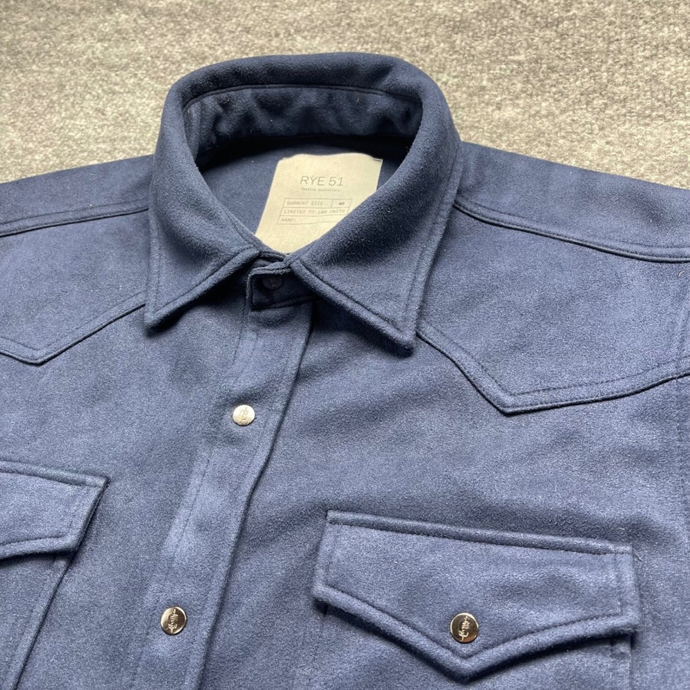 Rye 51 Navy Blue Microsuede Western Snap Shirt Jacket Limited Edition Size 40